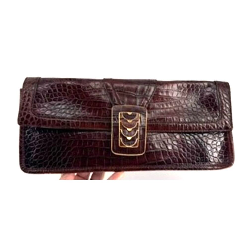 Cole Haan Clutch Elena Flap Leather Crocodile Print